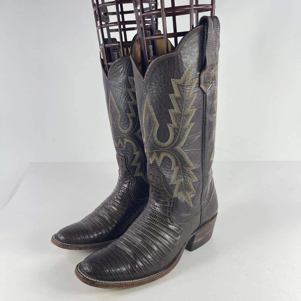 VTG RIOS of MERCEDES Women Exotic Teju Lizard Cowboy Boot US 6.5 B Brown western